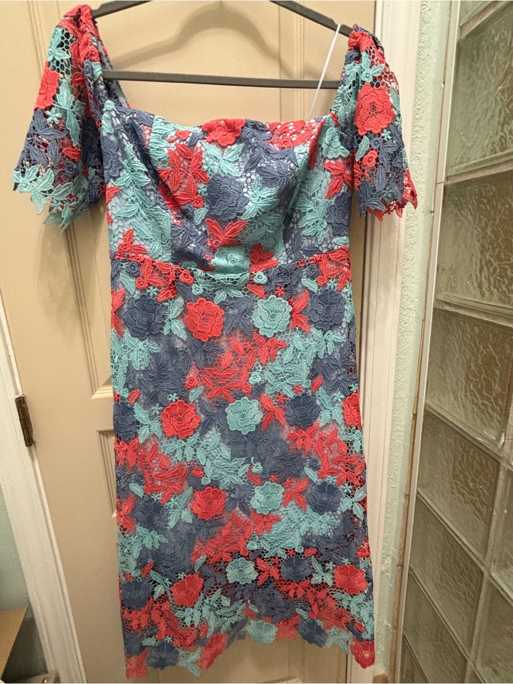 Sam Edelman Floral Lace Off-Shoulder Women’s Dress in Coral & Teal NWT Size 8